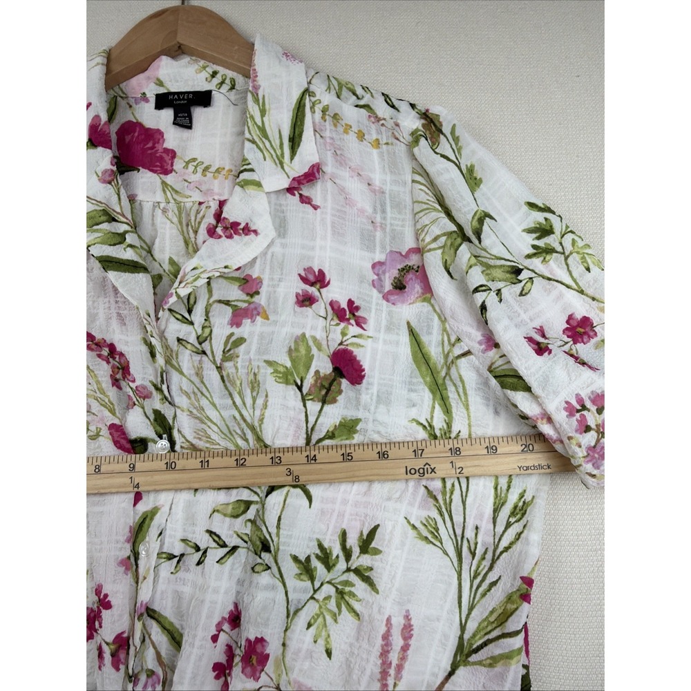 Floral Button Up Crop Top Tie Front Blouse XL Coastal Resort Preppy Fairy Beachy - Picture 5 of 13